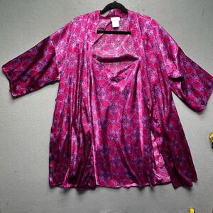 Y2K Coquette Women Satin Lounge Set Pink Purple Geometric Silky Cami Robe Large